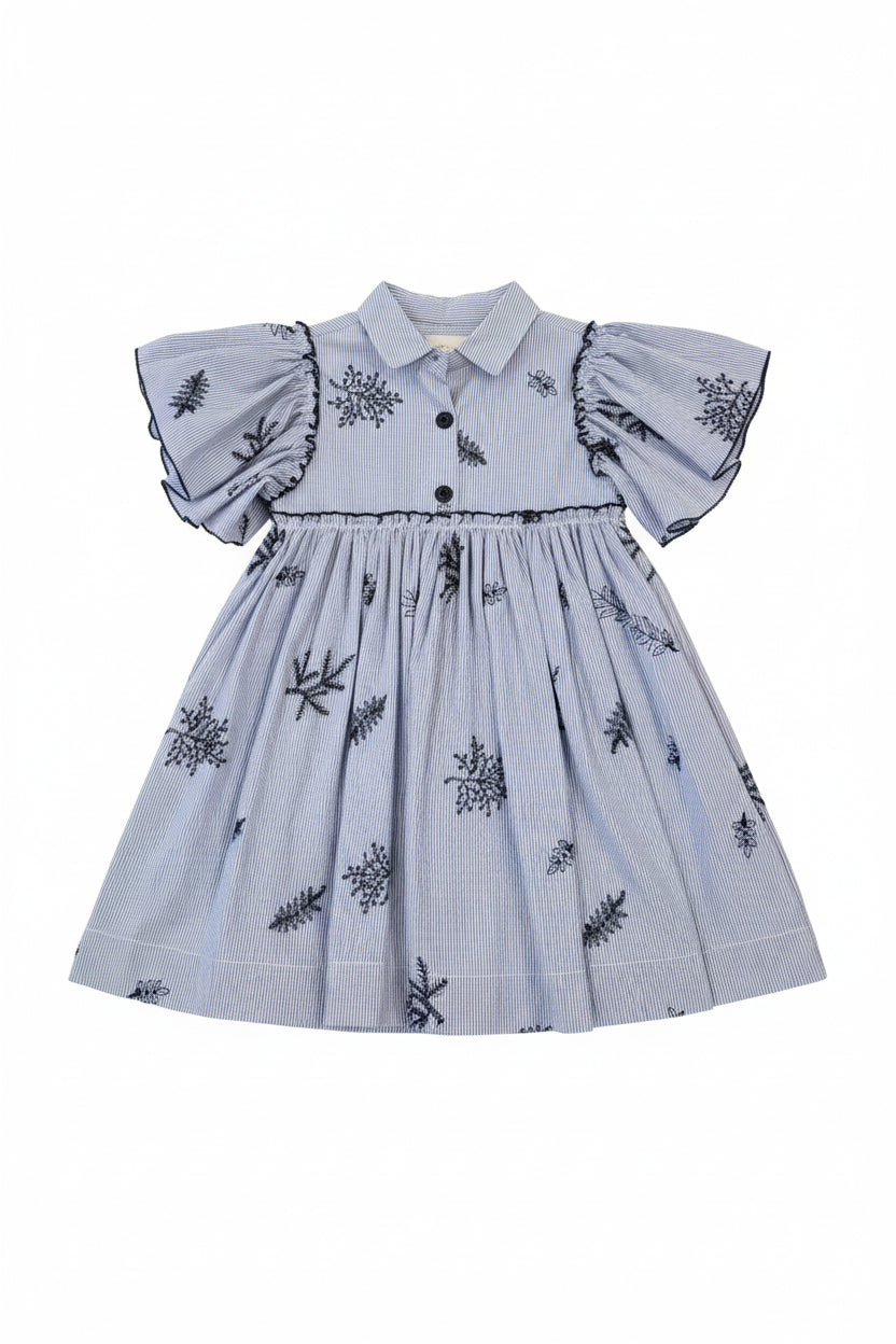 dress stripe embroidered with flutter sleeves