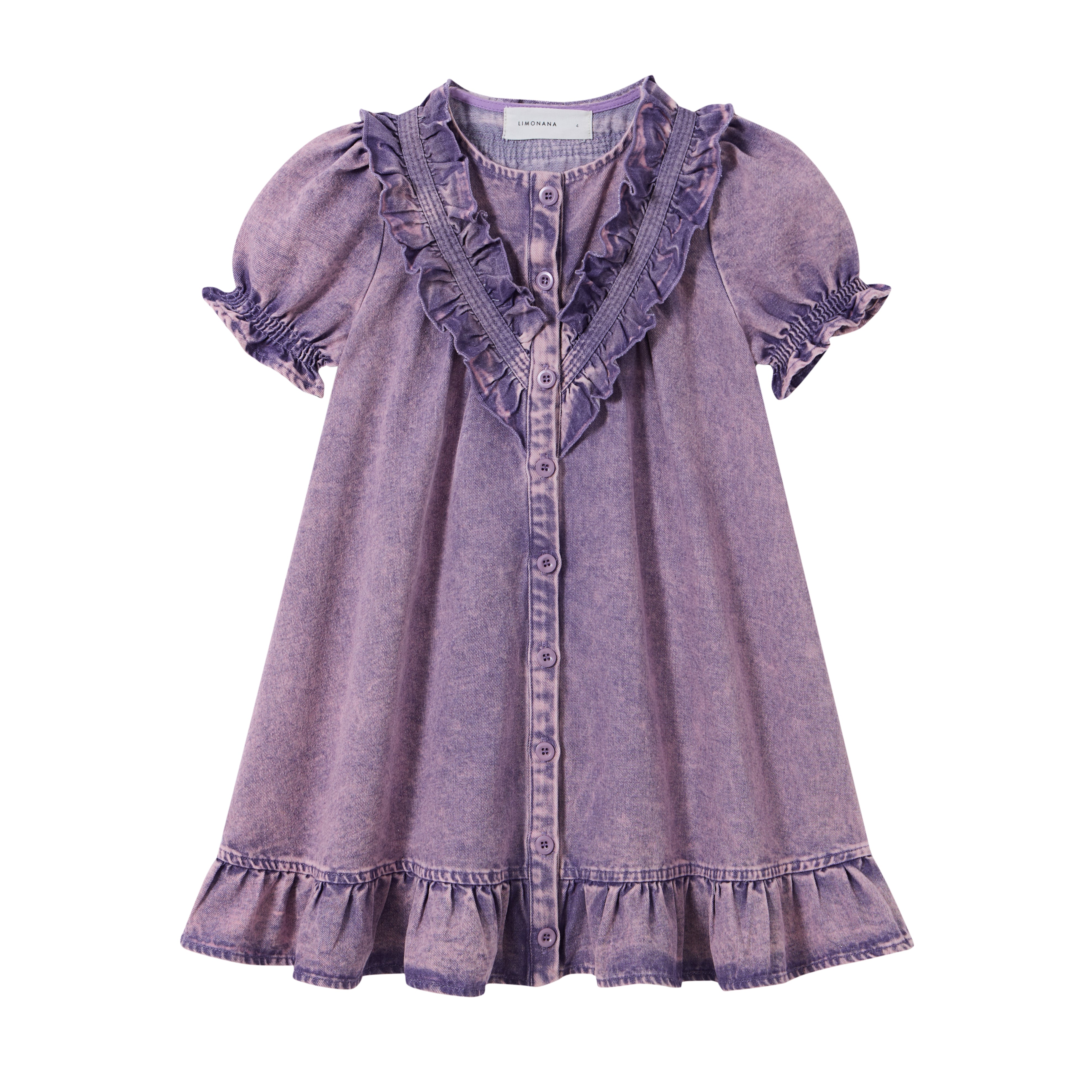 purple denim mini dress dress denim button down frill detail