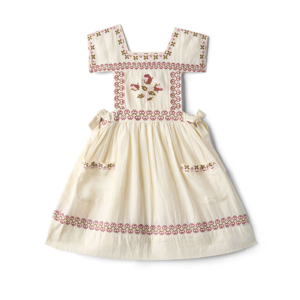 dress linen embroidered stitch apron jumper - antique white Lily and Todd dress linen embroidered stitch apron jumper - antique white Lily and Todd