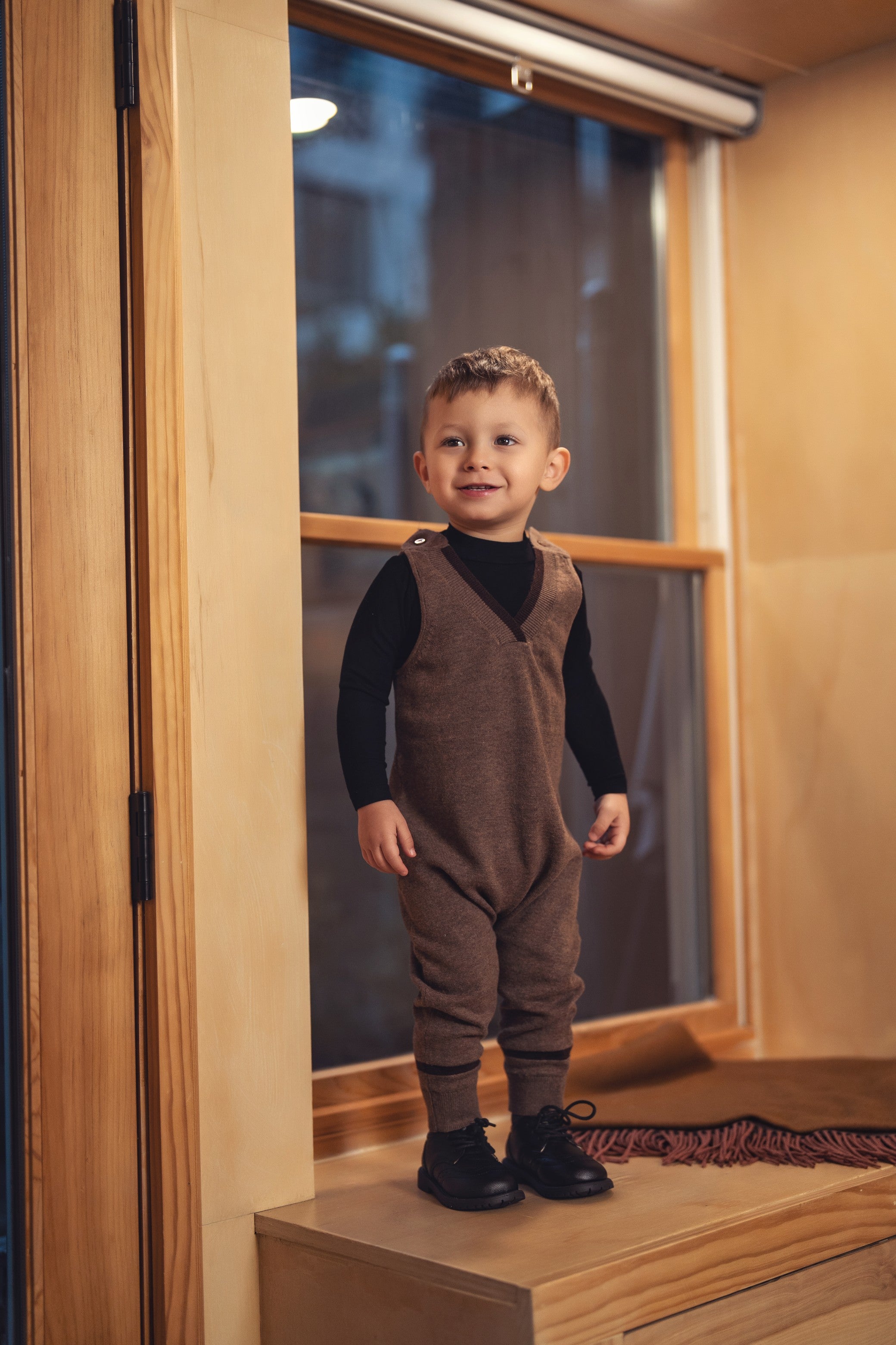 one piece knit striped v neck overalls - mocha-491 – Lily and Todd