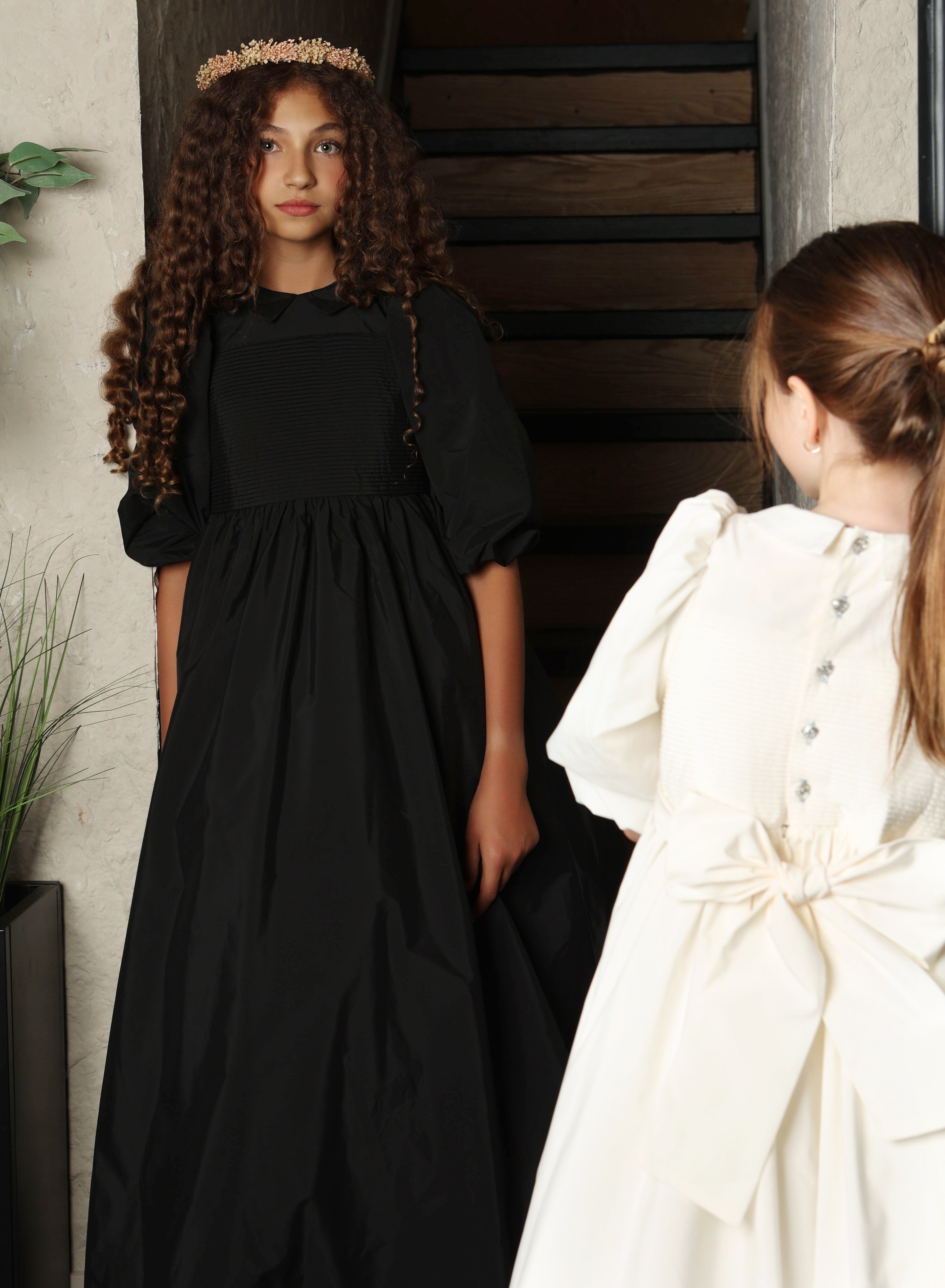 gown taffeta tiered hem with back tie - black – Lily and Todd