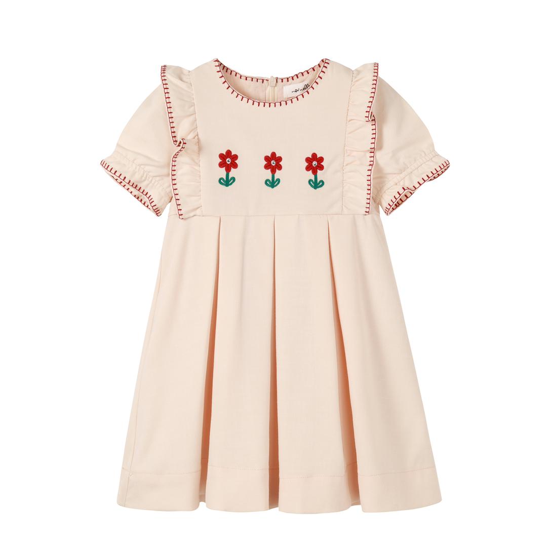 dress pleated embroidered flutter - peach Lily and Todd dress pleated embroidered flutter - peach Lily and Todd