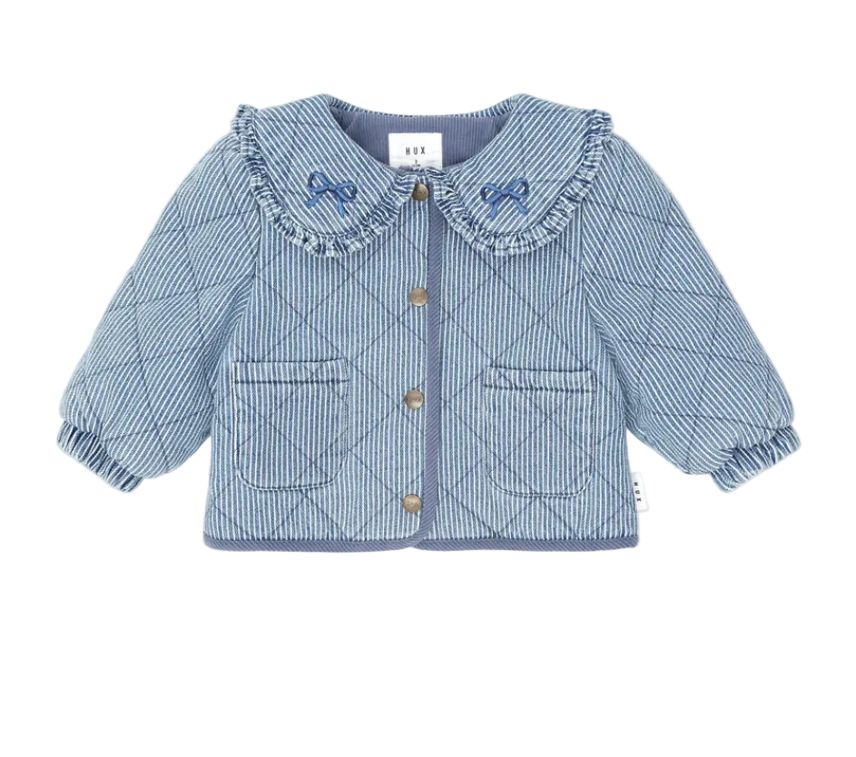 jacket striped padded snap with bow collar - blue stripe – Lily