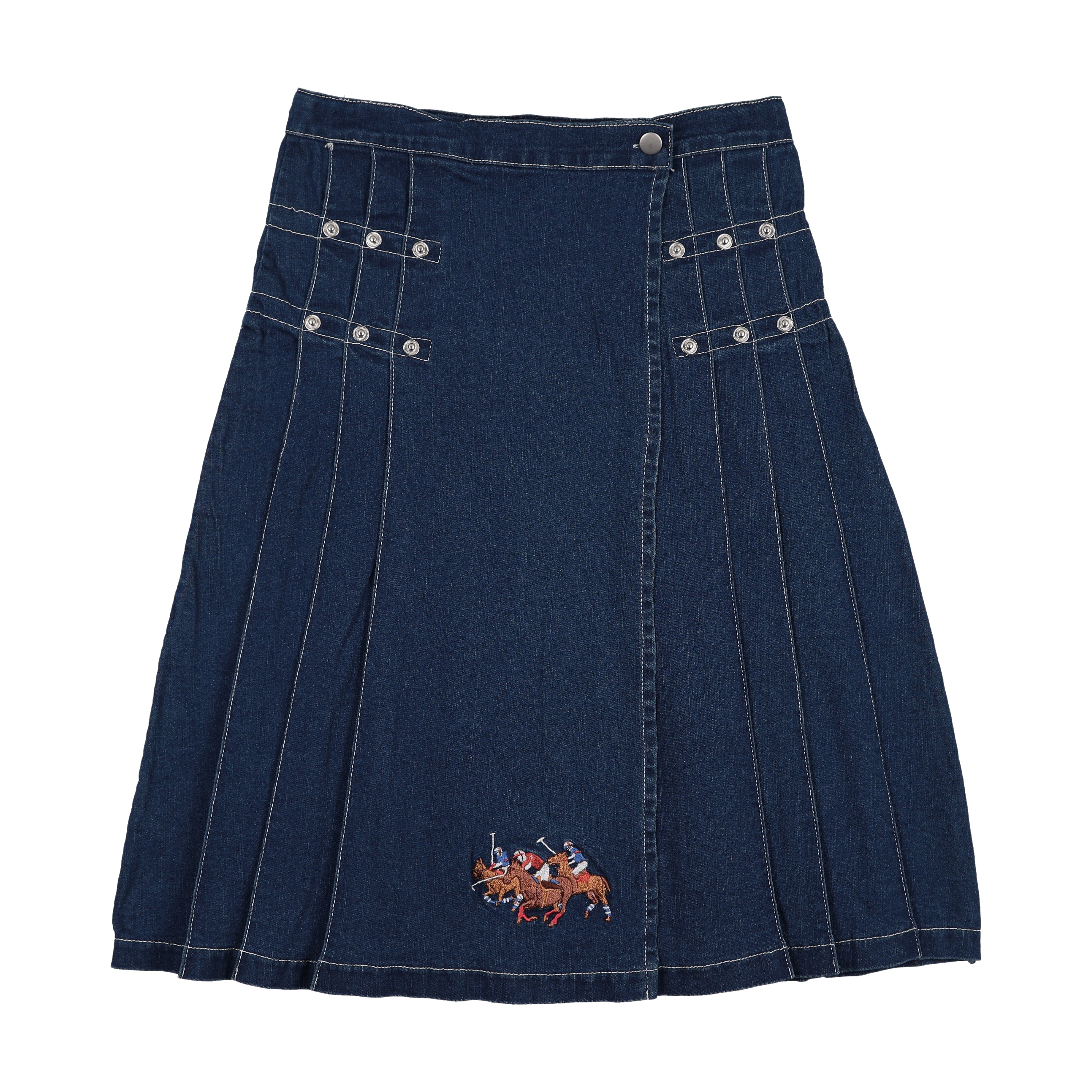 skirt embroidered horse racers pleated denim - navy – Lily and Todd