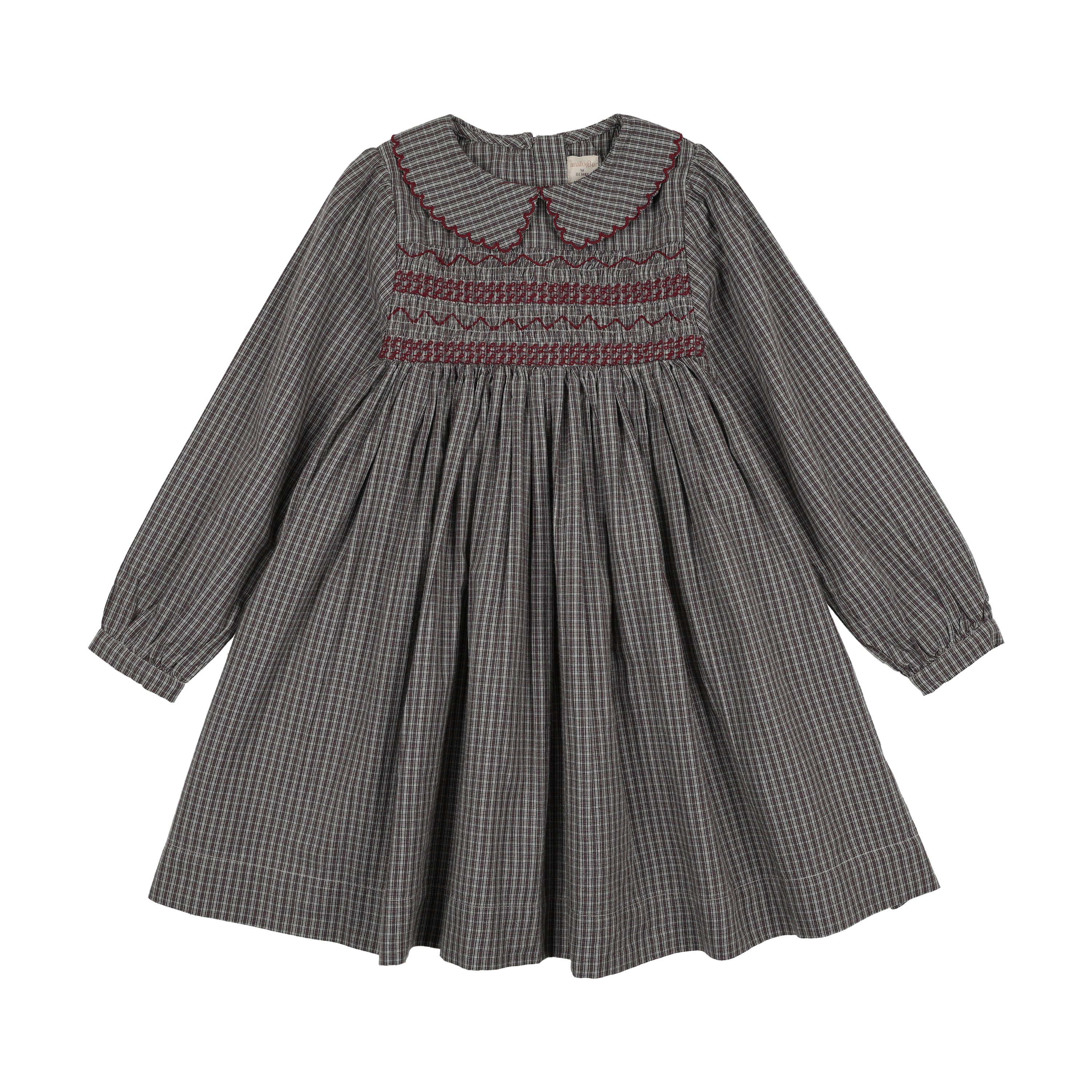 dress plaid smocked with scalloped collar
