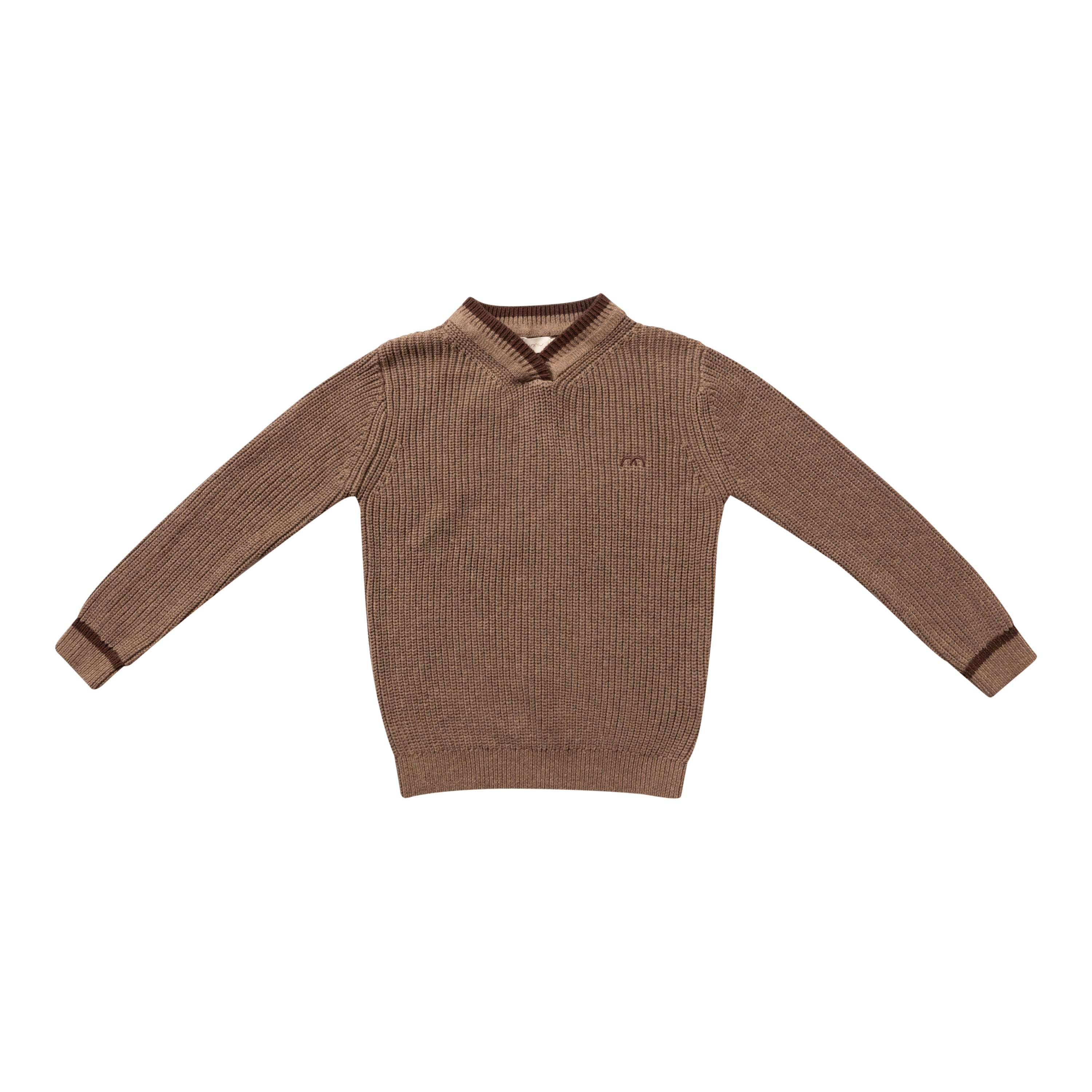top l/s chunky knit stripe v neck sweater - mocha-491 – Lily and Todd