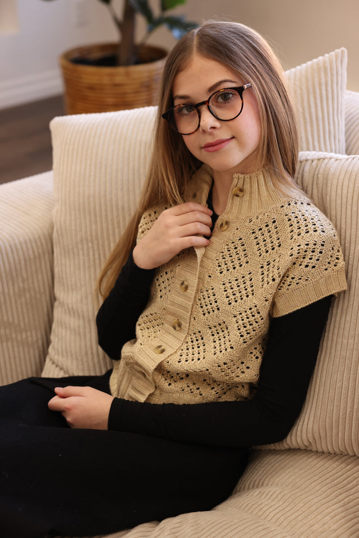 vest wool crochet button up - beige