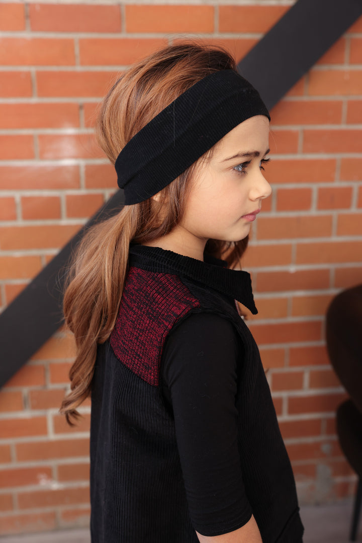 dress sleeveless corduroy front zip up with collar - black/red