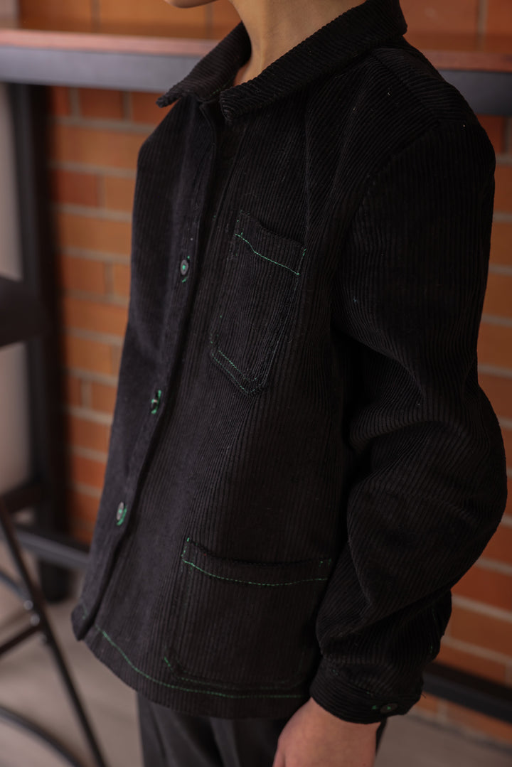 shirt l/s corduroy with contrast stitching - black/red