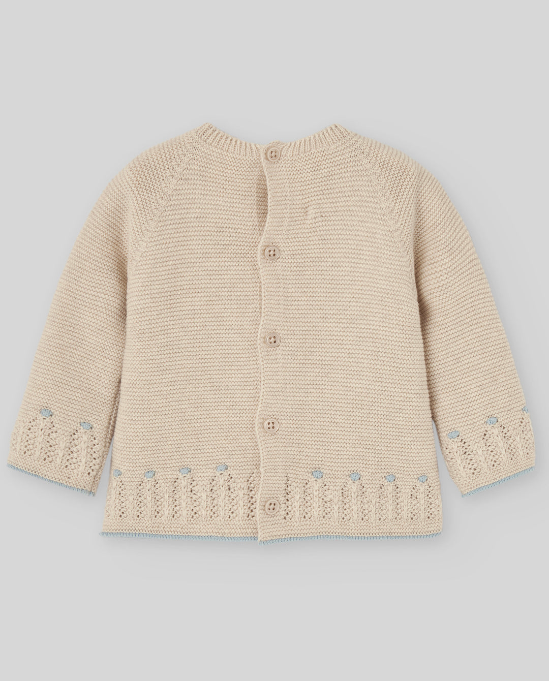 set knit sweater and footie pants with beanie and blanket - light brown/chalk