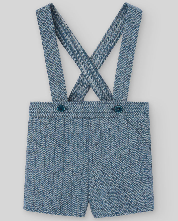 one piece herringbone suspender romper - nile blue