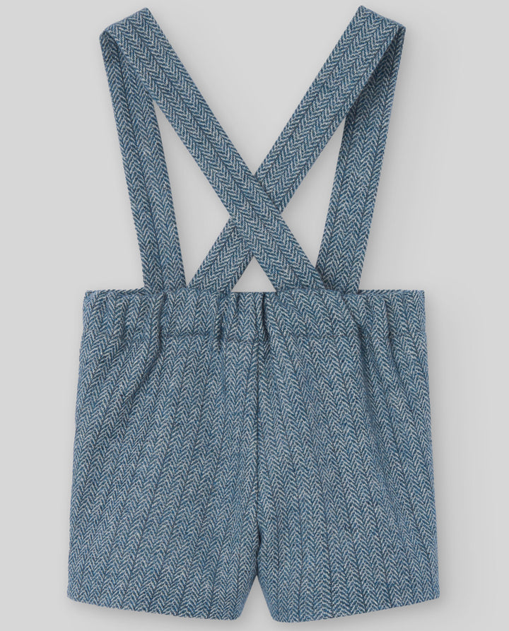 one piece herringbone suspender romper - nile blue
