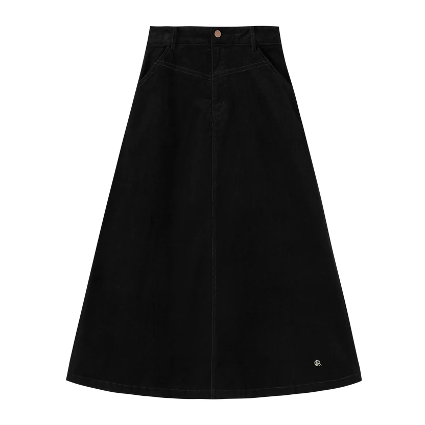 skirt corduroy with button - black