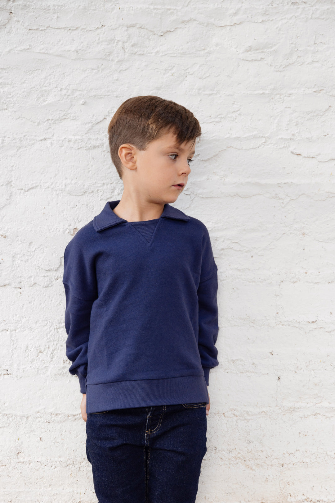 polo l/s sweatshirt corduroy collar - washed blue