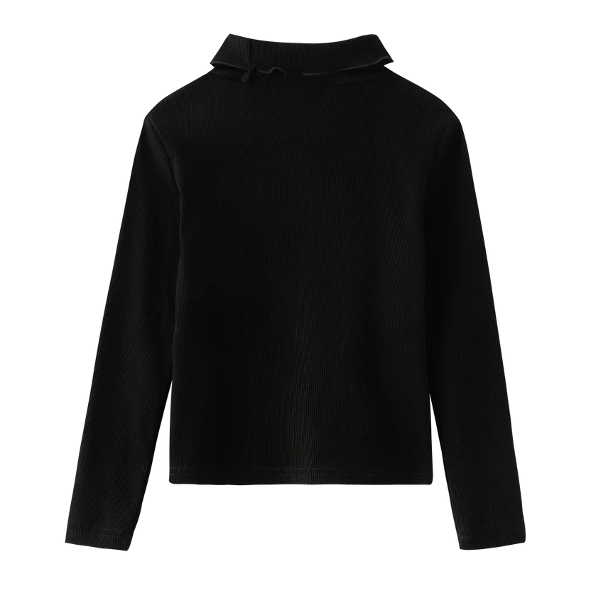 top l/s cherry embroidered turtleneck - black