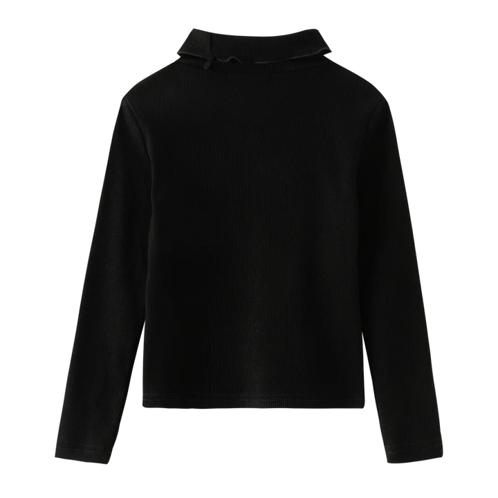 top l/s cherry embroidered turtleneck - black