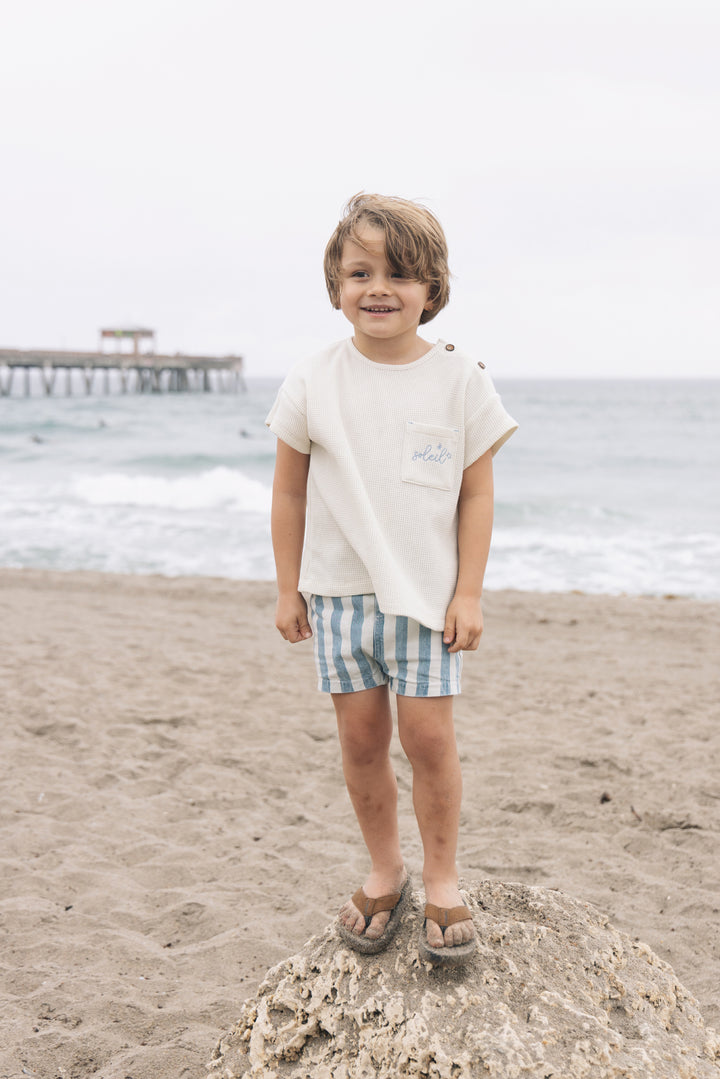 tee s/s waffle pocket with applique - cream