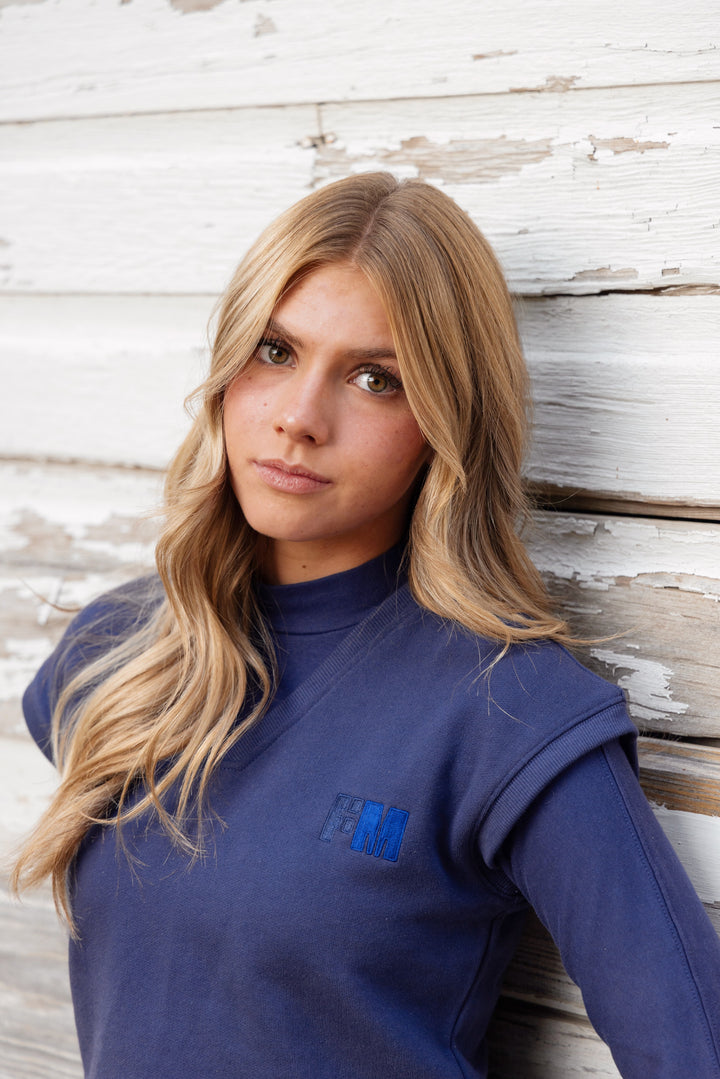 vest sweat v neck - washed blue