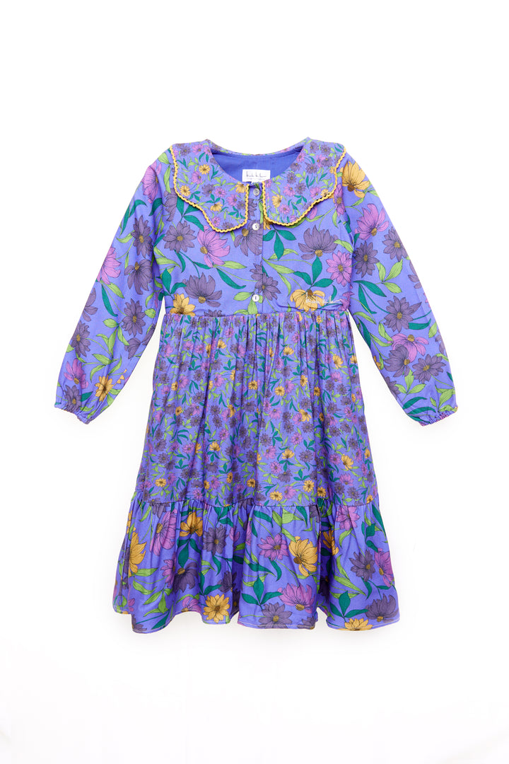 dress printed floral tiered - multi purple