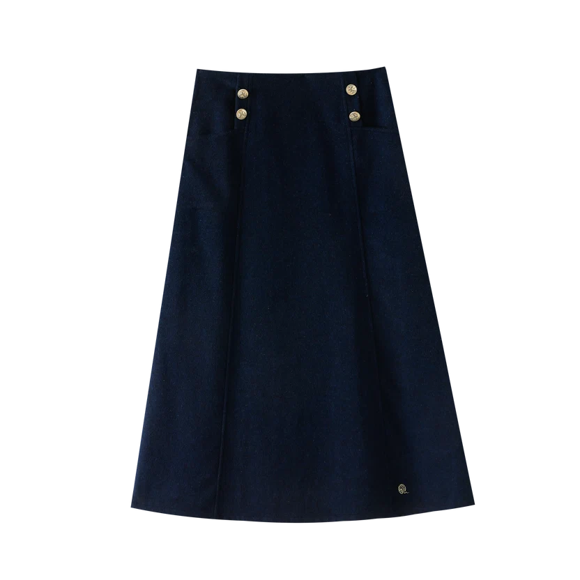 skirt a line midi with button details - royal blue