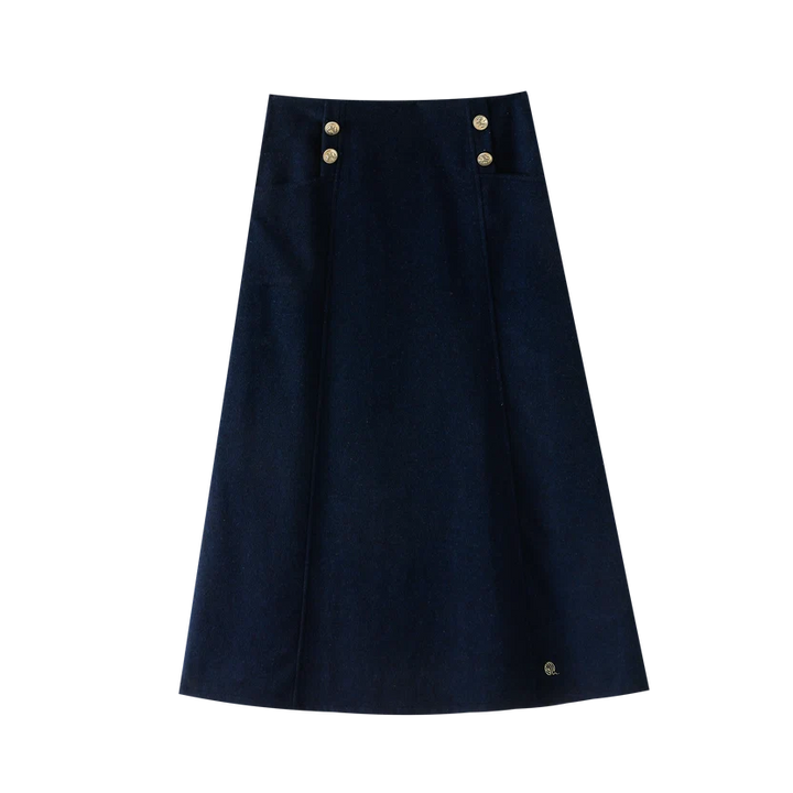 skirt a line midi with button details - royal blue