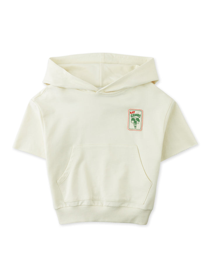 top s/s hooded patch sweatshirt - off white
