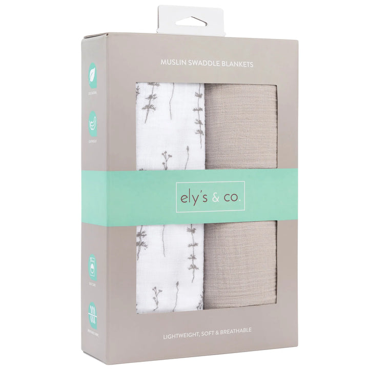 swaddle muslin printed with solid 2 pack - forest grey lef/pble