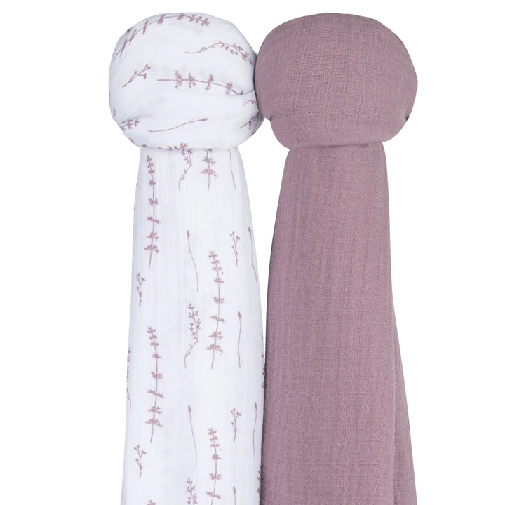 swaddle muslin printed with solid 2 pack - lavender leaf/lvndr