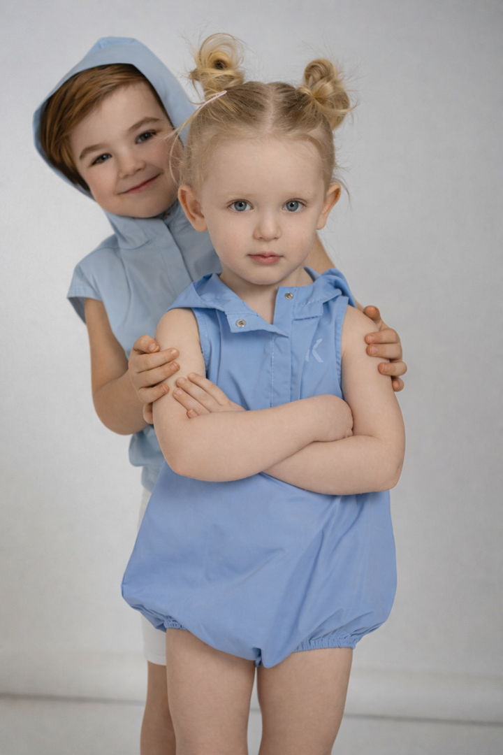 one piece raincoat fabric hooded romper - blue