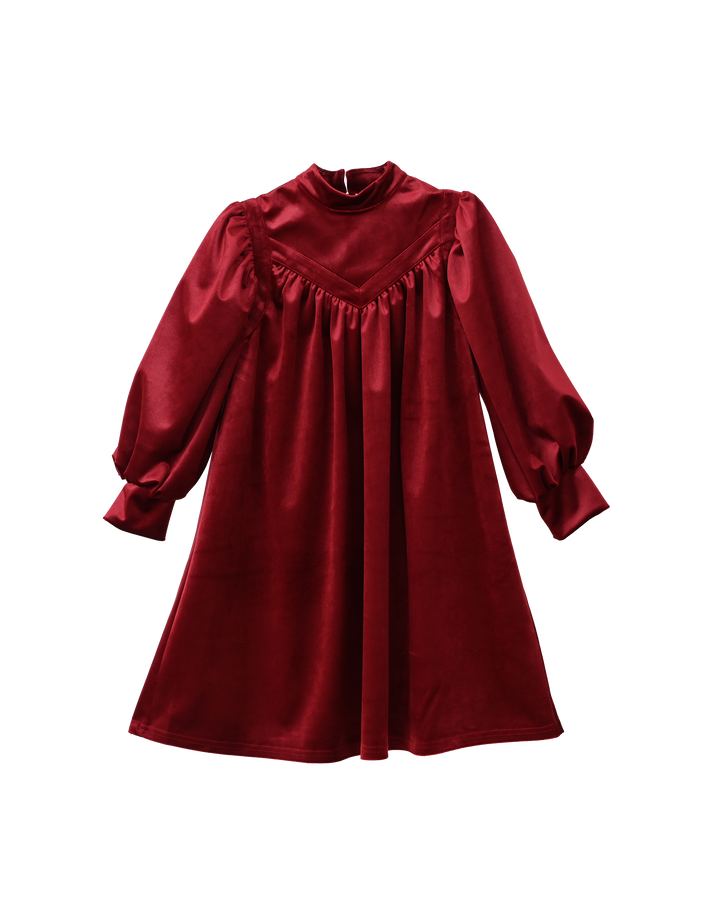 dress velvet v bib puff sleeve - ruby red