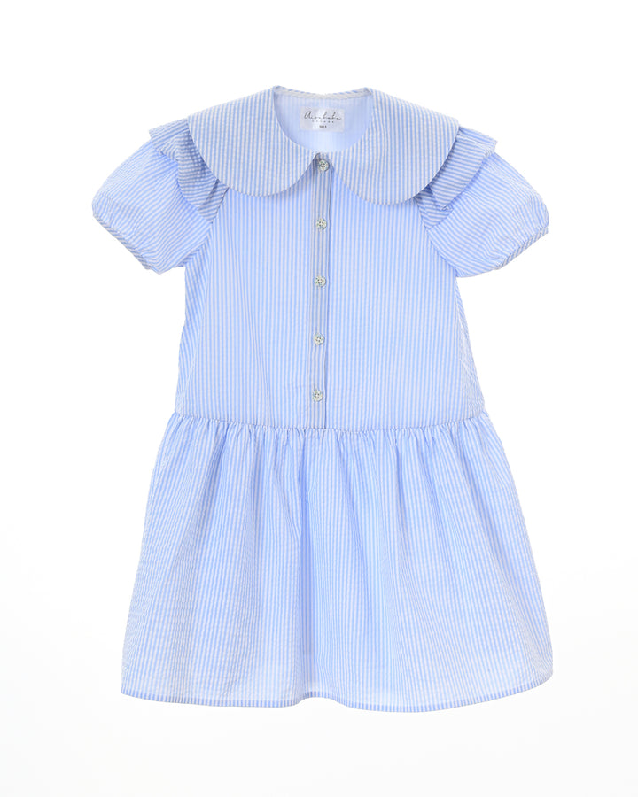 dress s/s seersucker striped with large collar - light blue stripe