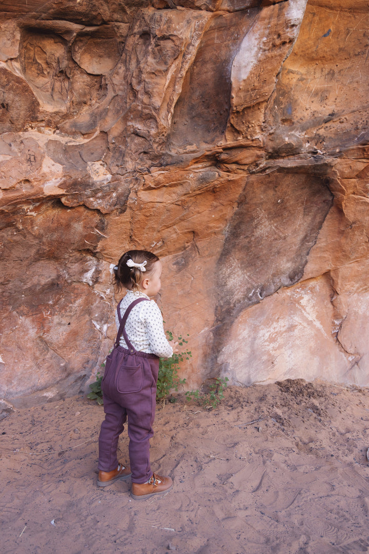 one piece chambray long crossback overalls - plum