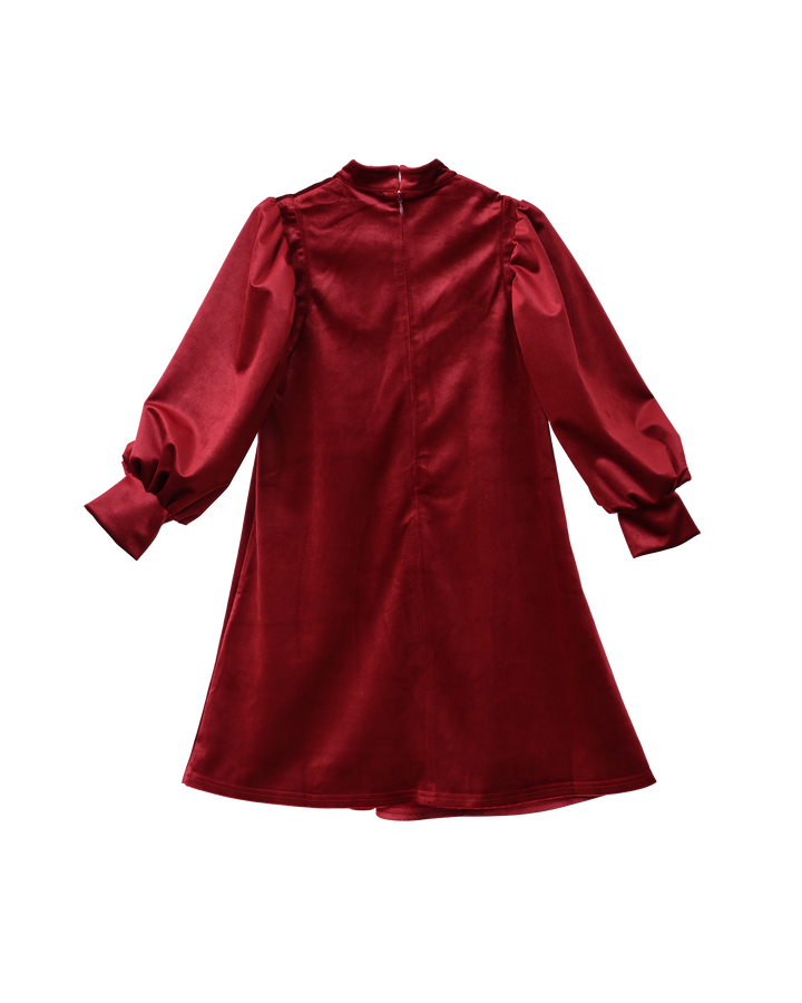 dress velvet v bib puff sleeve - ruby red