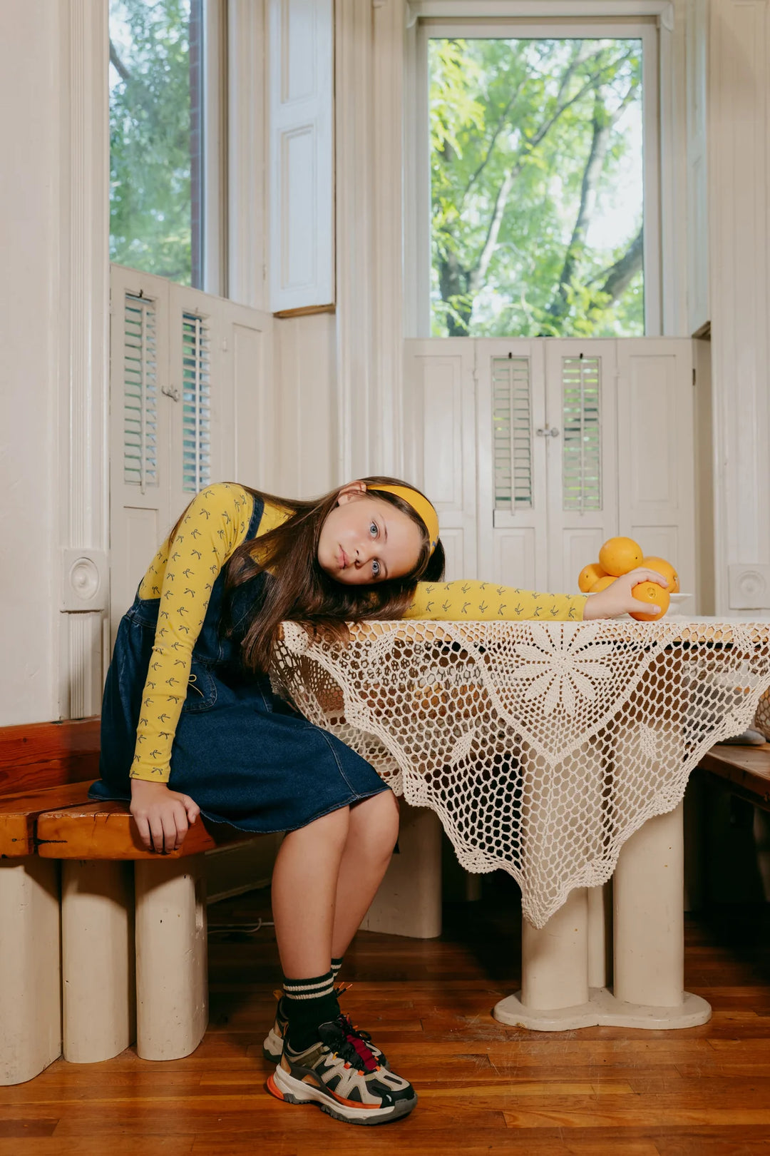 dress bow embroidered pinafore jumper - denim-80
