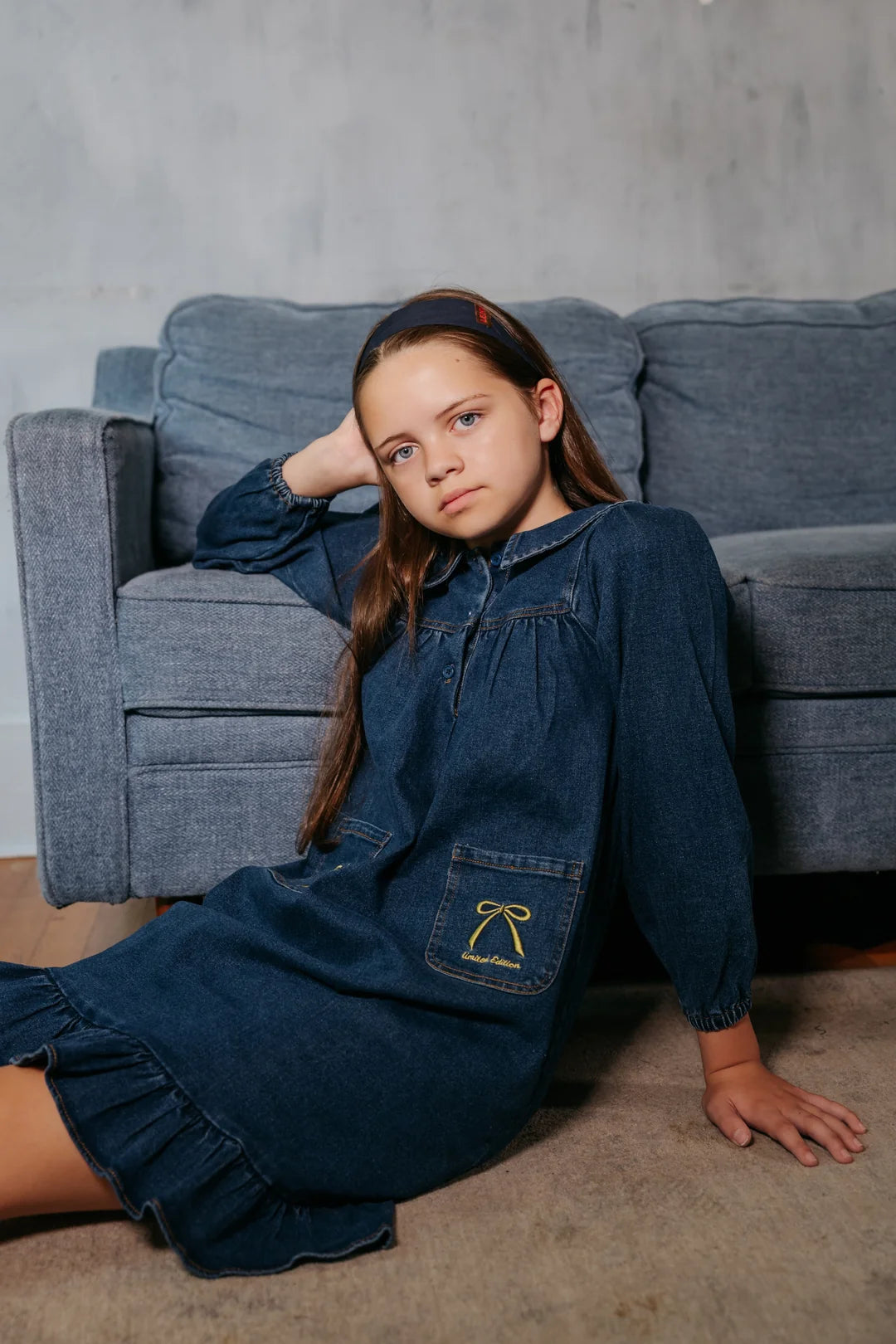 dress bow embroidered shirt style - denim-80