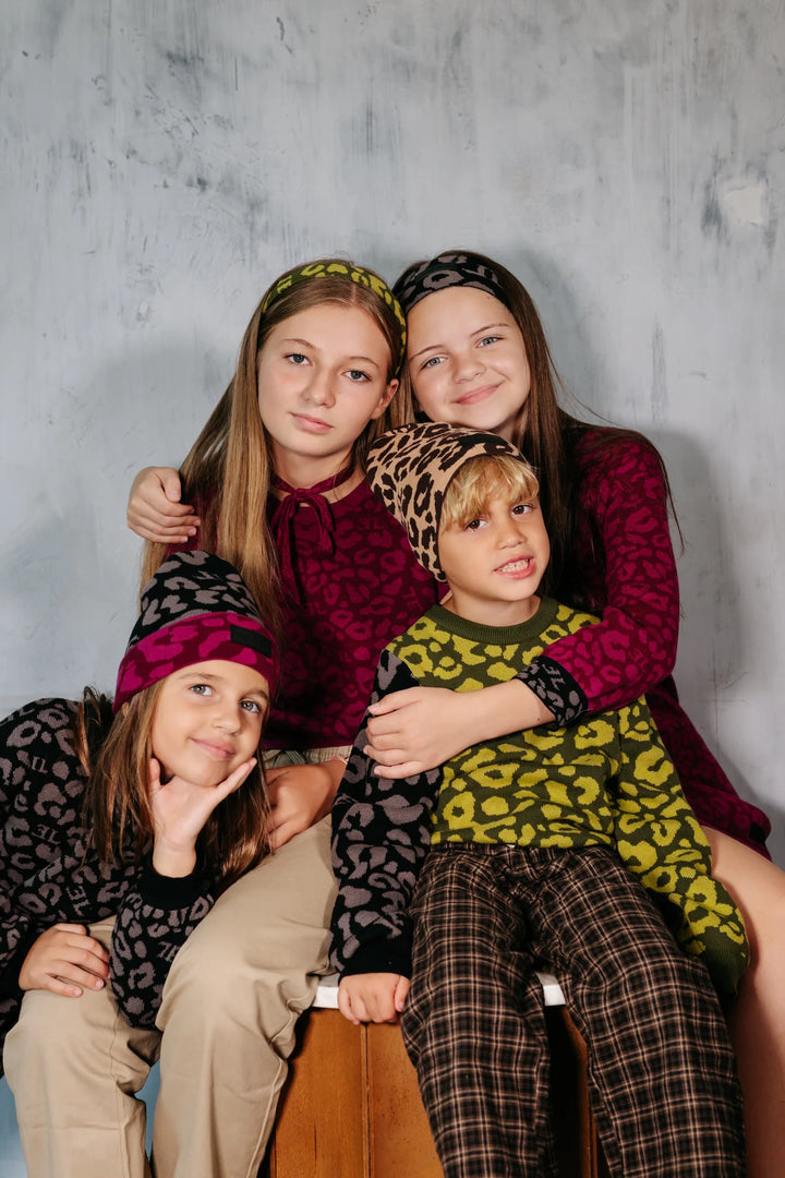 hat leopard knit cuffed beanie - raspberry-41