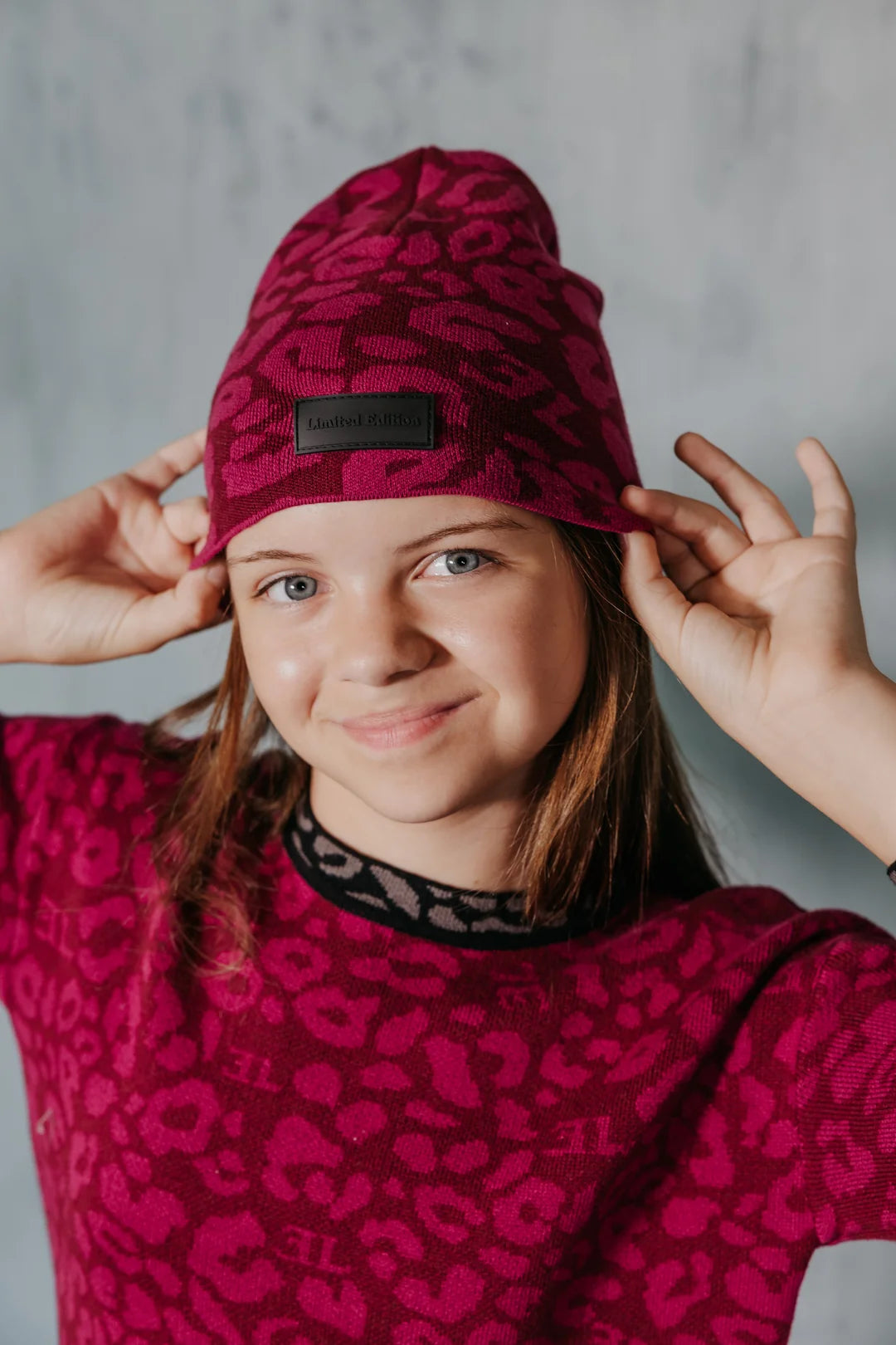 hat leopard knit - raspberry-41