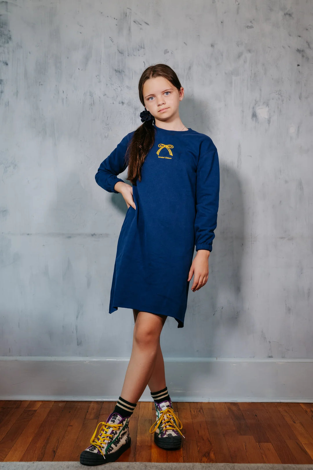 dress plaid bow print sweat - blue-19