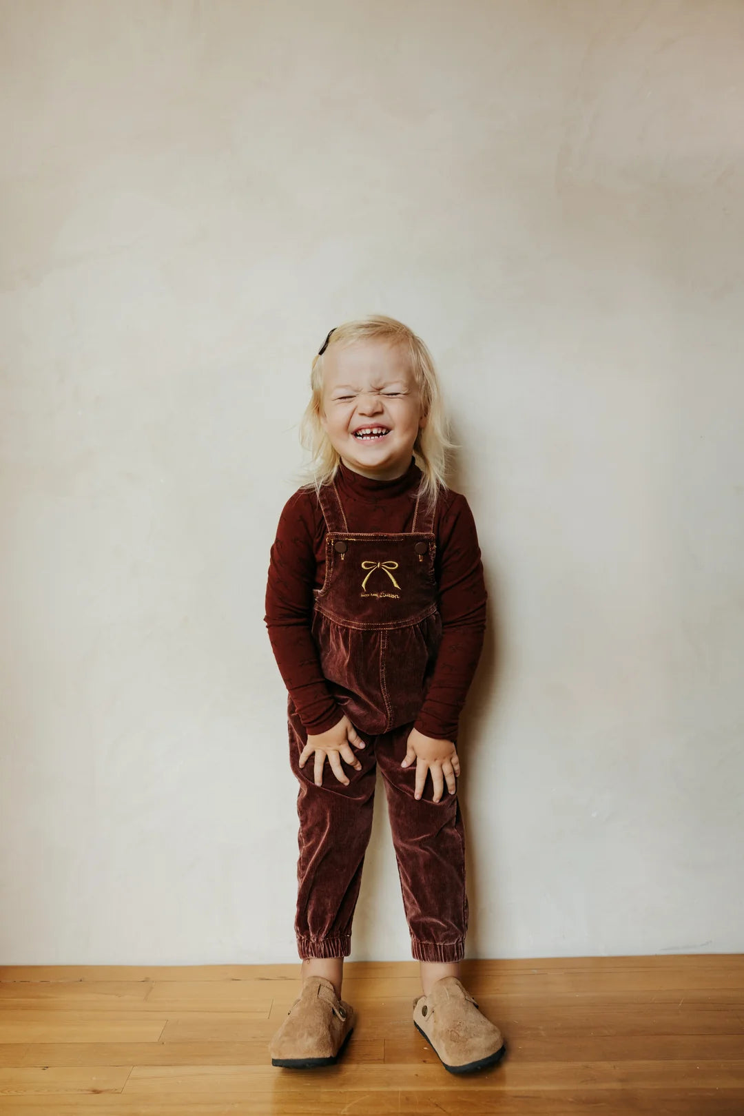 one piece bow embroidered overalls - brick-505
