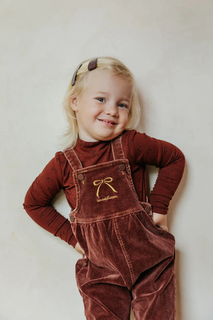 one piece bow embroidered overalls - brick-505
