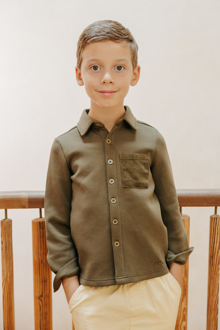 shirt l/s corduroy pocket stretch - earth green-77