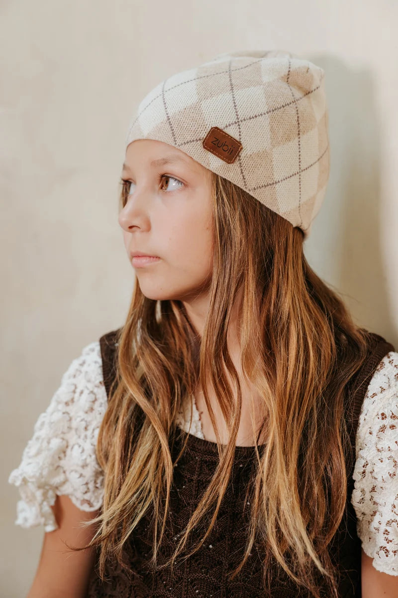 hat argyle - oatmeal