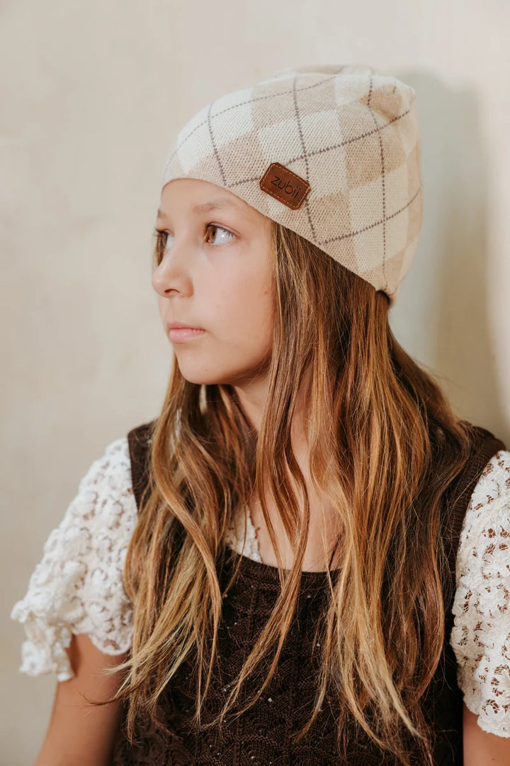 hat argyle - oatmeal