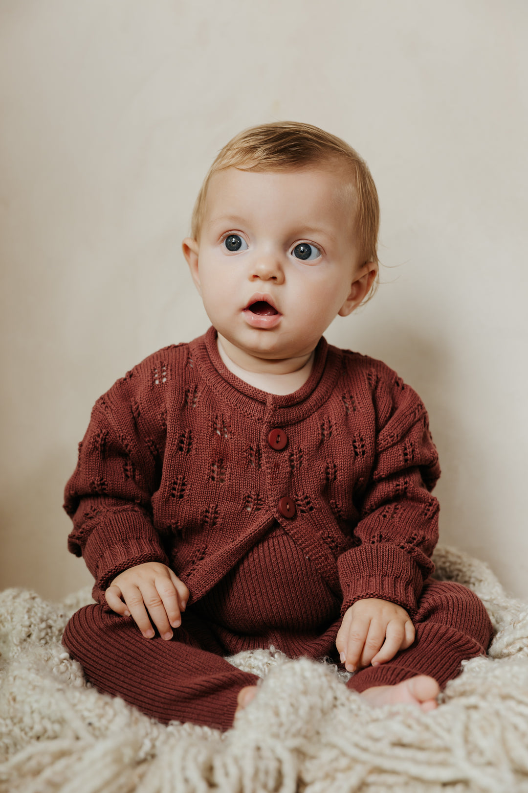 set outfit openwork knit cardigan and ribbed leggings - terracotta-47