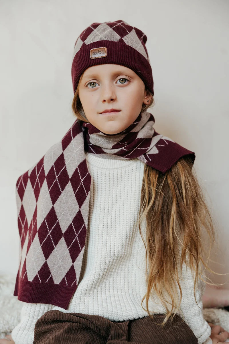 scarf argyle knit - mulberry