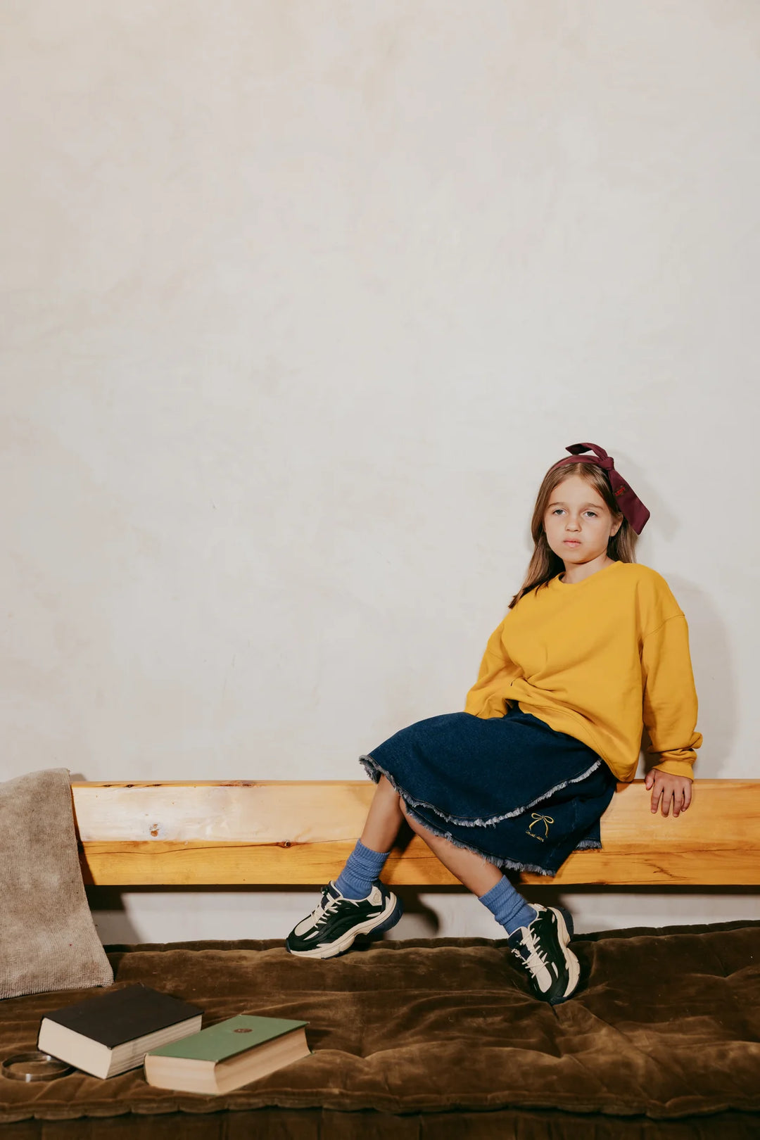 skirt bow embroidered wrap - denim-80