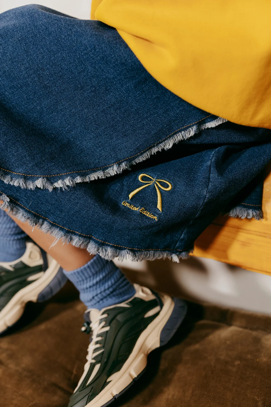 skirt bow embroidered wrap - denim-80