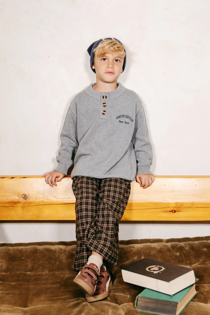 top l/s knit logo button sweater - grey-287