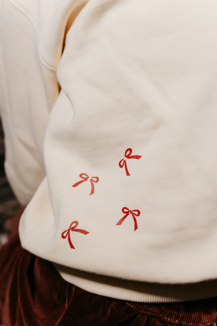top l/s bow print sweatshirt - cream-97