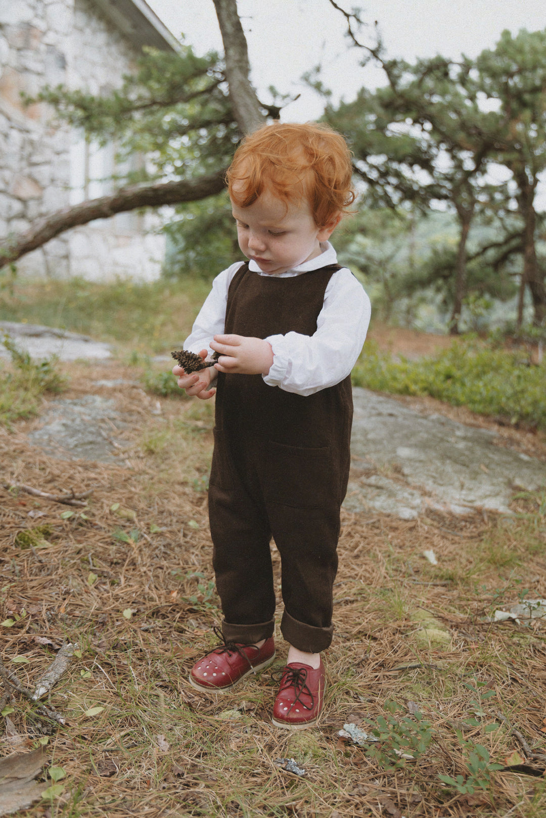 one piece wool long pocket romper - brown